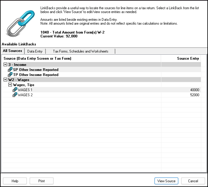 Image showing LinkBacks with two Forms W-2.